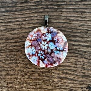 Vintage Millefiori Floral Glass Pendant Necklace Charm